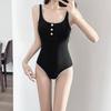 Black Minimalist Retro One Piece Swimsuit Women Small Bust Supportive Backless Beach Vacation Swimwear