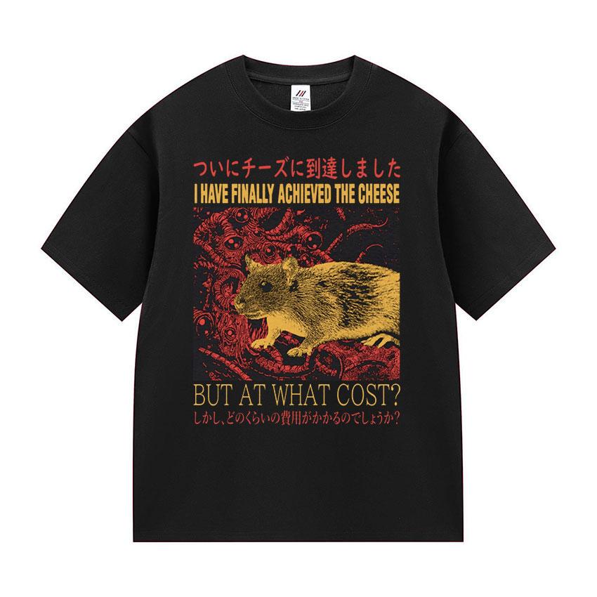 Funny Finally Achieved The Cheese Rat Graphic T Shirt Men's Harajuku Fashion Casual T-shirt Oversized 100% Cotton Unisex Tshirts