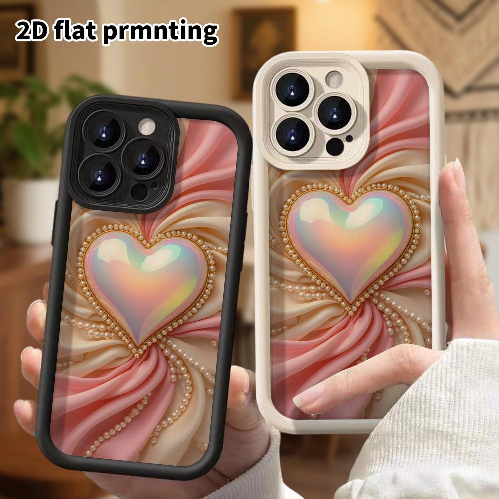 Phone Case: 2D Flat, Suitable for iPhone 18 17 16 15 14 13 Pro Protective Case, Holographic Heart, Perfect Christmas and Halloween Gift
