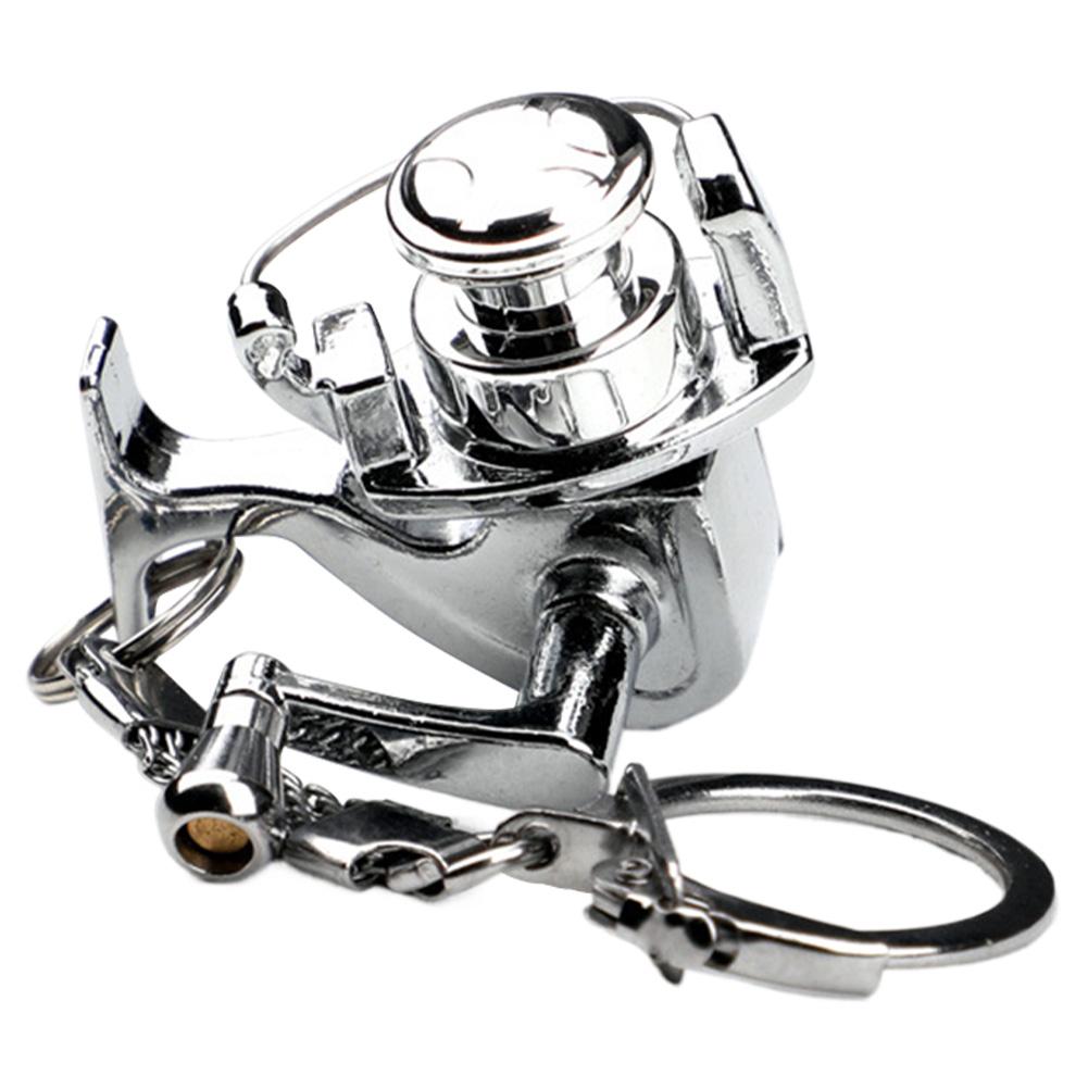 1pc Alloy Fishing Reel Drum Pendant Keychain Miniature Sea Fishing Spinning Wheel Miniature Trolling Reels Drum Wheel Key Chain