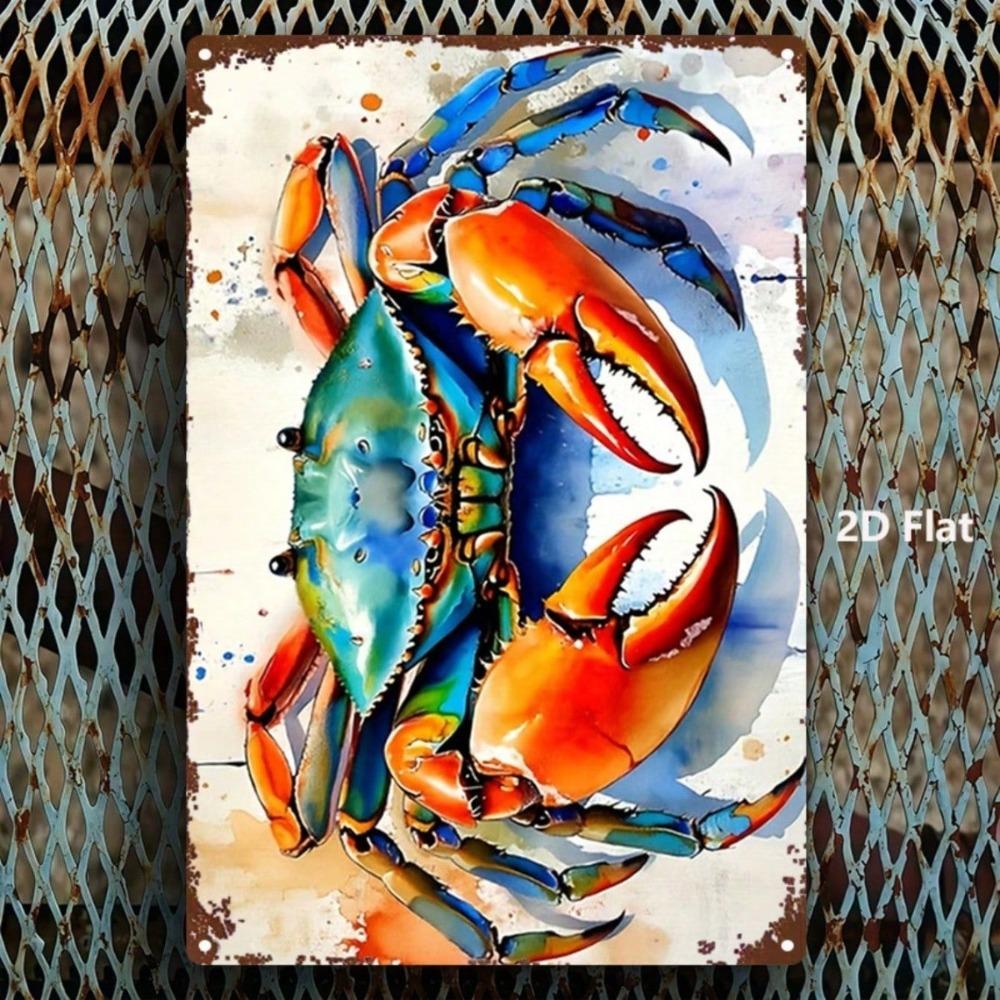 Blue Crab Metal Wall Art 8x12 – Realistic Nautical Iron Hanging Sign, Indoor/Outdoor Farmhouse, Christmas Decor