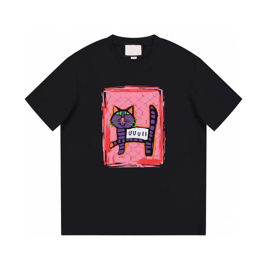 

Правильная тестовая версия мужской и женской футболки с короткими рукавами и узором «Летний кот» с одинаковым абзацем S чёрный