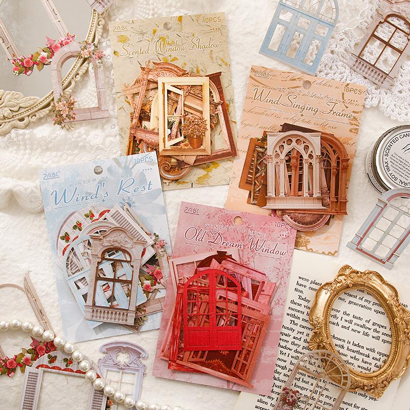 10 pcs Fabric patterned flower window non-stick hand-written material decorative stickers hand made Collage material