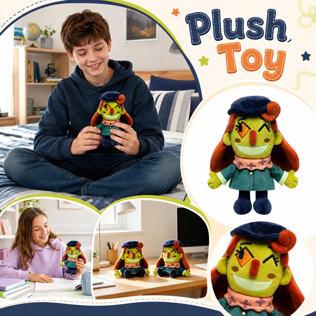 Soft Plush Doll Toy Stuffed Character Figure with Detailed Facial Features and Clothing Suitable for Collectors and Display