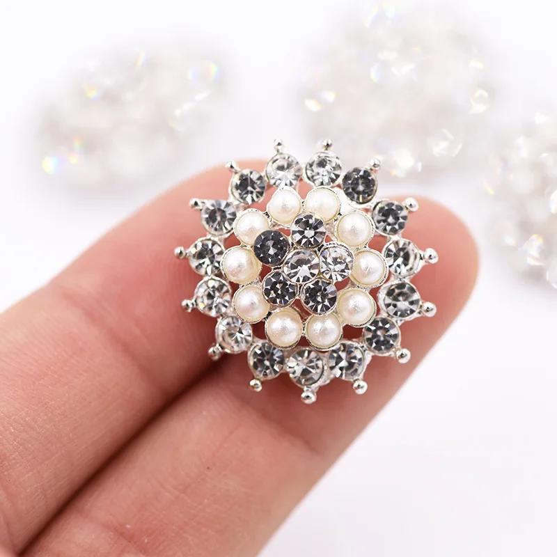 5pcs Metal Rhinestone Buttons Shank for Sewing Wedding Clothing Accessories Pearl Buttons Craft Supplies