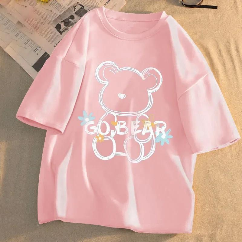 Women Cartoon Printed Short Sleeved T-shirt Ins Korean Version Loose Fashion Versatile Round Neck Top Girls Clothes Summer New