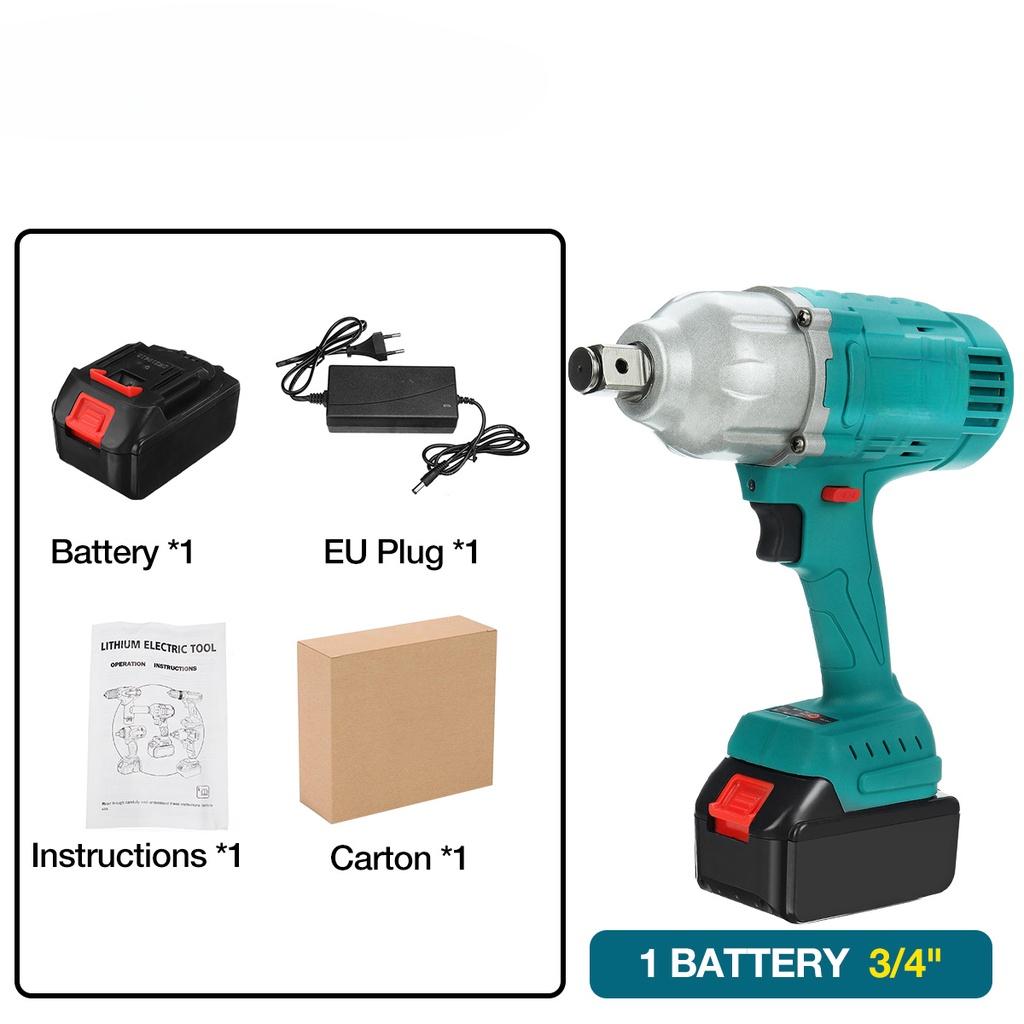 

588В 1900Н.м Высокий Крутящий Момент Бесщеточный Электрический Ударный Гайковерт 3/4 /1/2 Головка Гаечного Ключа Гайковерт для Автомобильных Шин Аккумуляторный Инструмент-Драйвер синий 3/4 1*Batteries