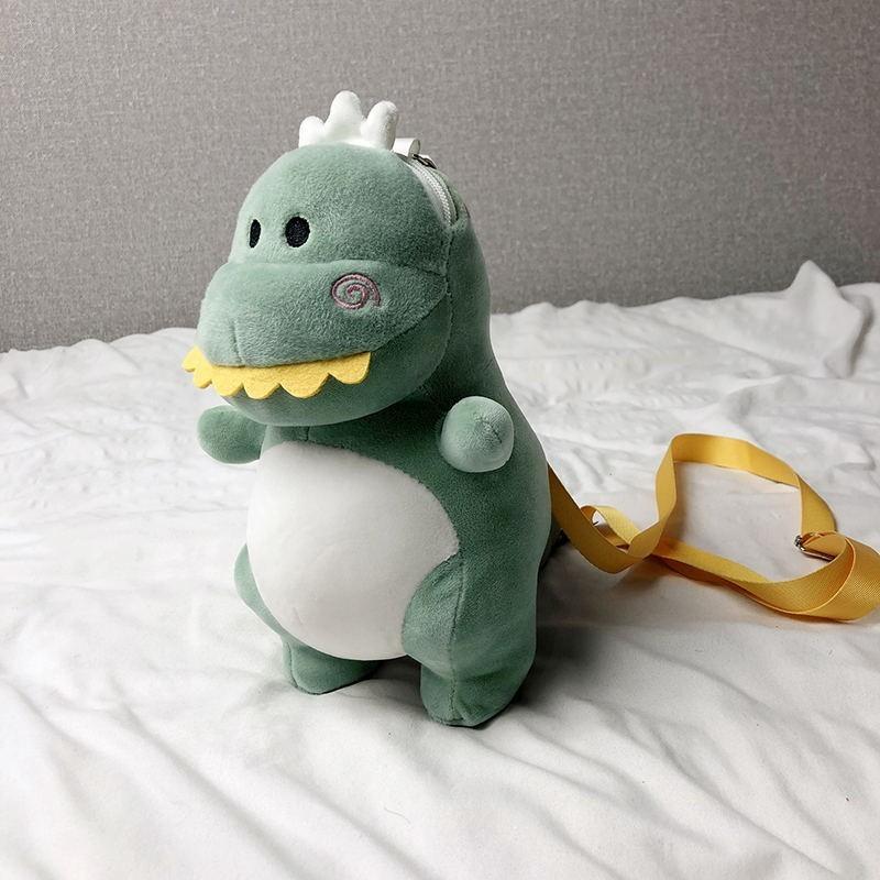 Bolsa Transversal de Pelúcia Adorável de Dinossauro Verde Estilo Contemporâneo Fofo Para Meninas