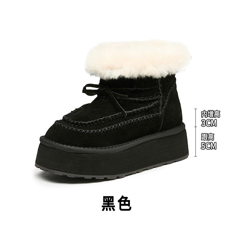 Thick-soled inner height-increasing snow boots for women 0000 new winter velvet thickened short leather wool snow cotton shoes for women