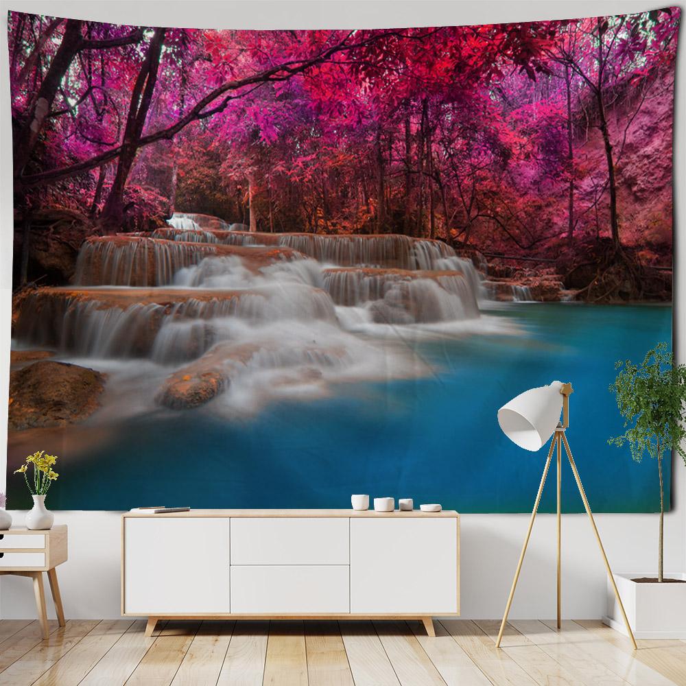 Tapestry wall hanging, home decoration, jungle waterfall, flower forest, room wall background, living room, bedroom decoration
