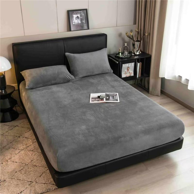 

Warm Velvet Fitted Bed Sheet with 360 Elastic Band Mattress Protector Cover Coral Fleece Bedspreads for Single Double Bedsheet 2xPillowcase NOSHEET светло-серый