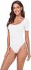 White Striped Basic Square Neck Short Sleeve Top L