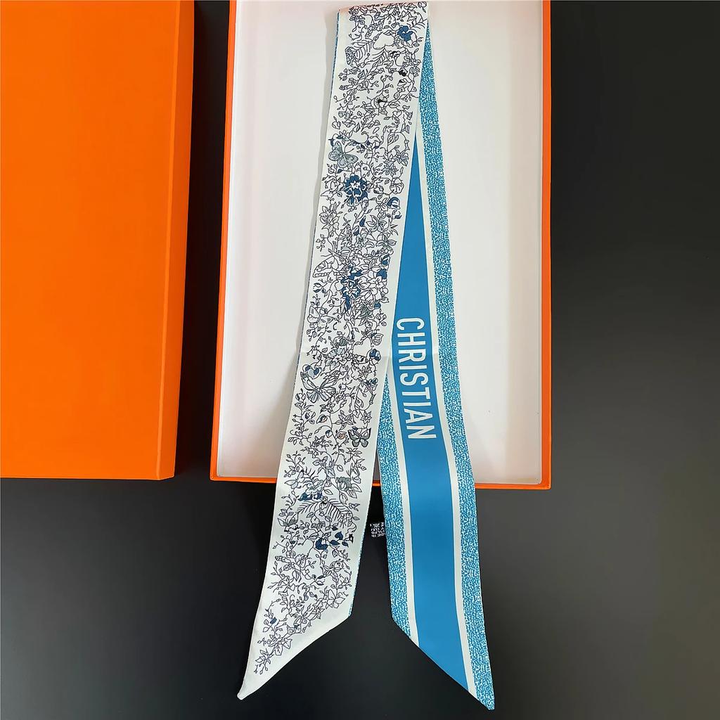 Französischer Frühlings-Hot-Sale: Damen-Twill-Tasche mit scharfem Hornriemen, Pflanzen- und Dschungeltiermotiven, Seidenband, Haarband und kleinem Schal mit Punktmuster