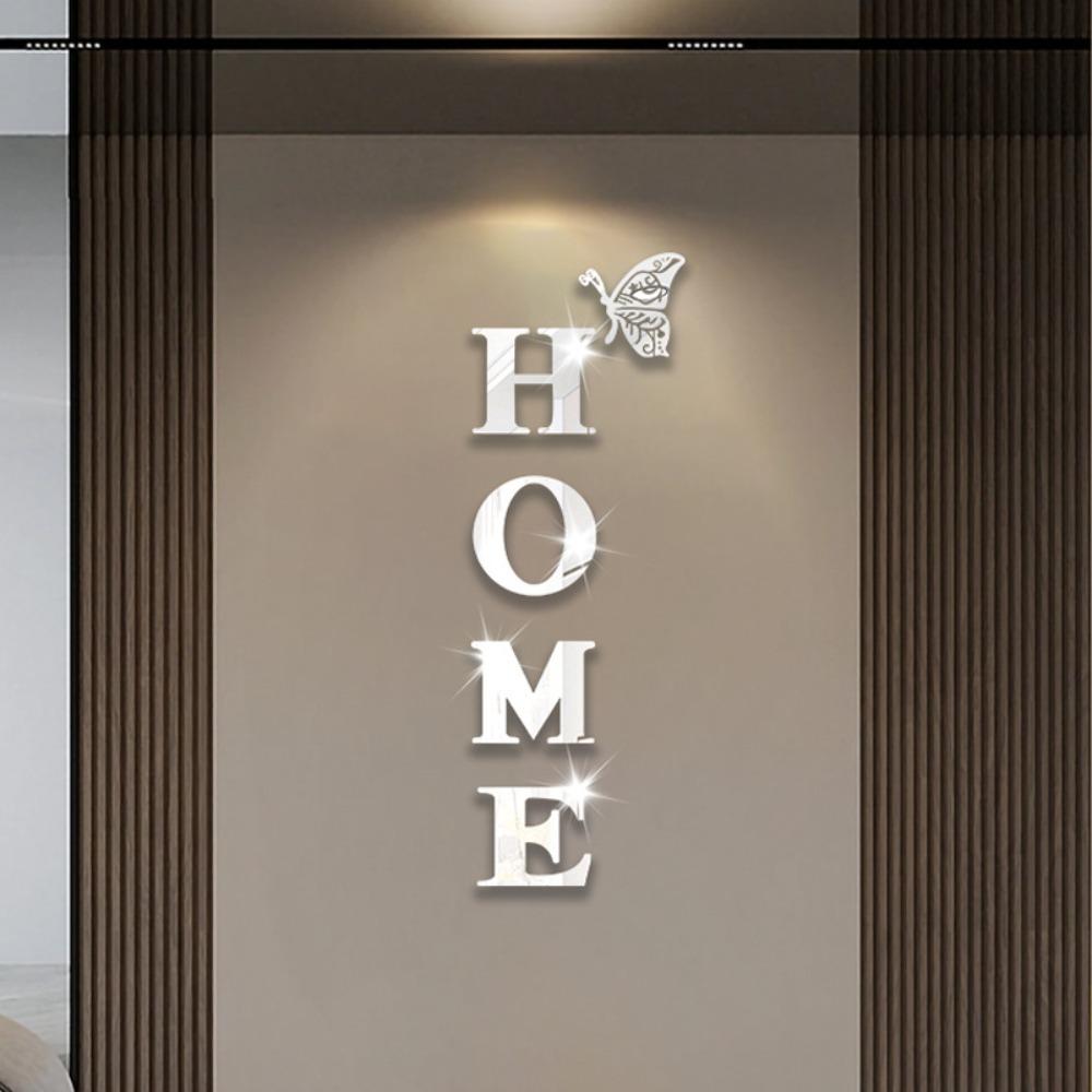 

Самоклеюча Прикраса для Входу Водонепроникна Домашня Декорація 3D Дзеркальна Настінна Наклейка Декор для Кімнати 80*30cm срібний