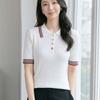 Navava Women Ice Cool Ribbed Color BuTTon Collar ShorT Sleeve KniT T
