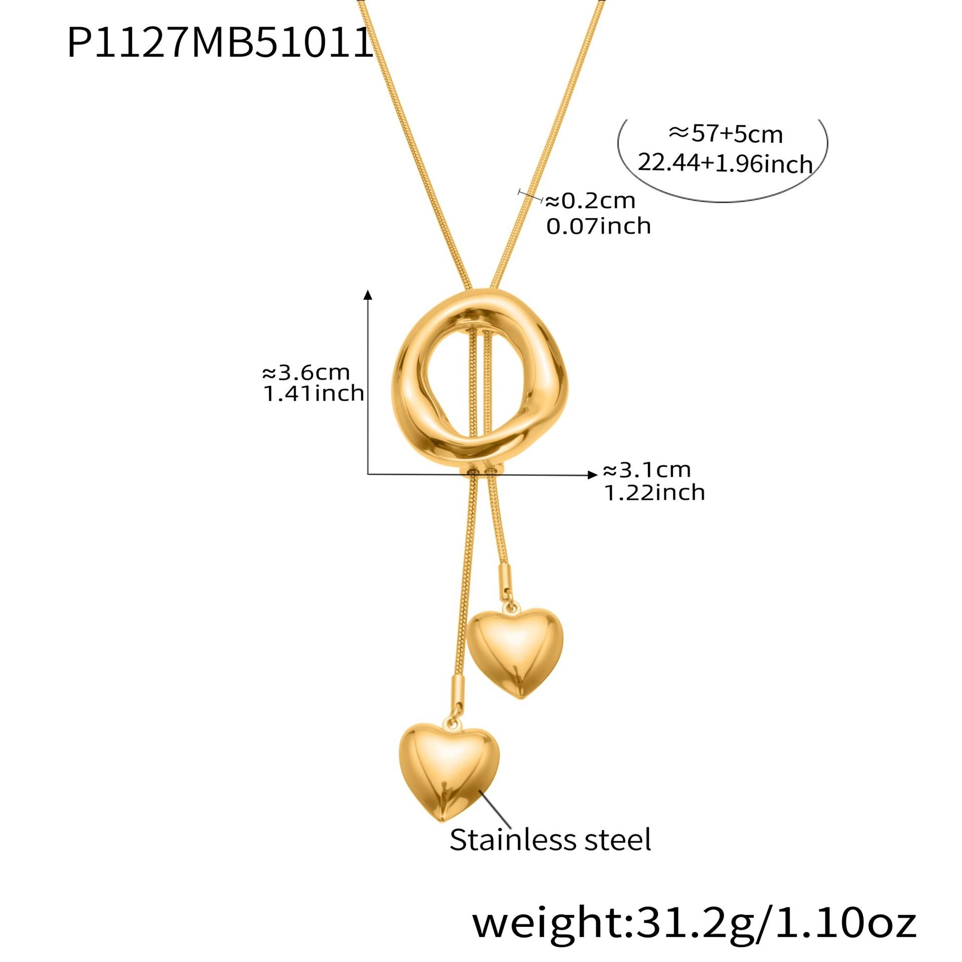 Fashion 18K Gold Plated Stainless Steel Irregular Circle Y Necklace Pull-Out Heart-Shaped Tassel Sweater Chain for Parties Fashion золотой