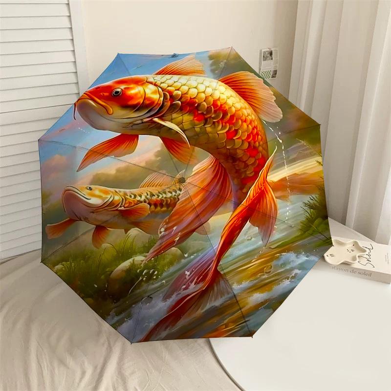 

1PC Koi Fish Jumping Stream Automatic Open/Close Umbrella with Windproof, 8-Rib Sturdy Canopy, Durable Ribs, Fashionable Design1305A