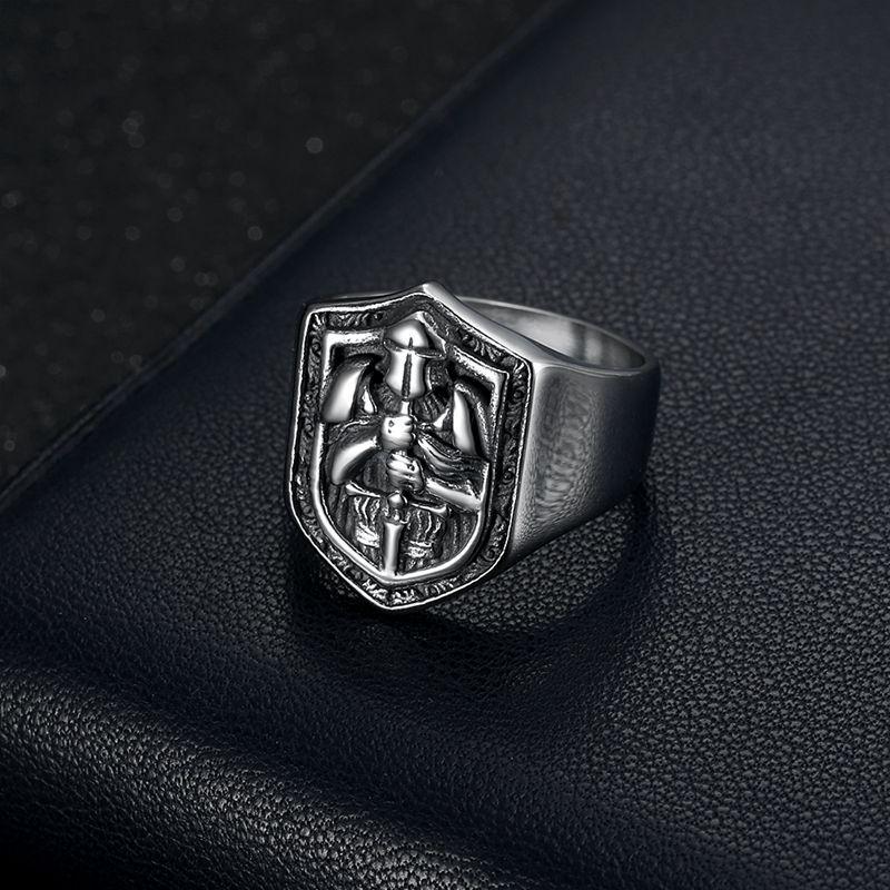 European Retro Titanium Steel Templar Knight Men's Ring