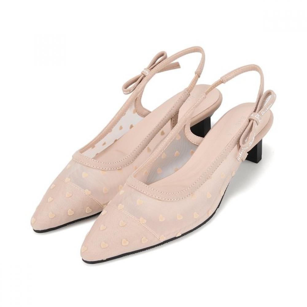 BARBARA Sheer Heart Dot Mesh Slingback Sandals 4cm 2colors Blj160