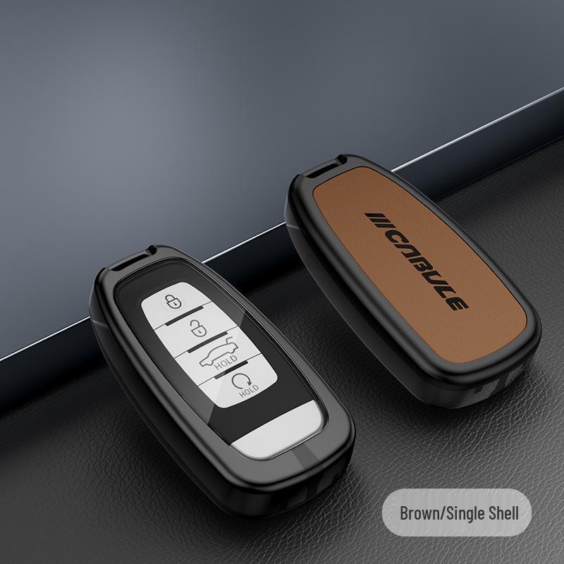 Compatible Hongqi H5 Key Case: Alloy Leather Patchwork Cover with Buckle