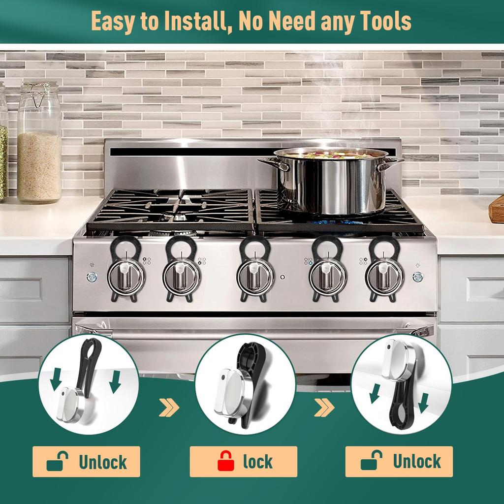 Gazlı Ocak Güvenlik Düğme Kilidi, Bebek Korumalı Ocak Fırın Kilitleri, Çocuk Korumalı Ocak Koruyucu, Şeffaf (5'li paket)