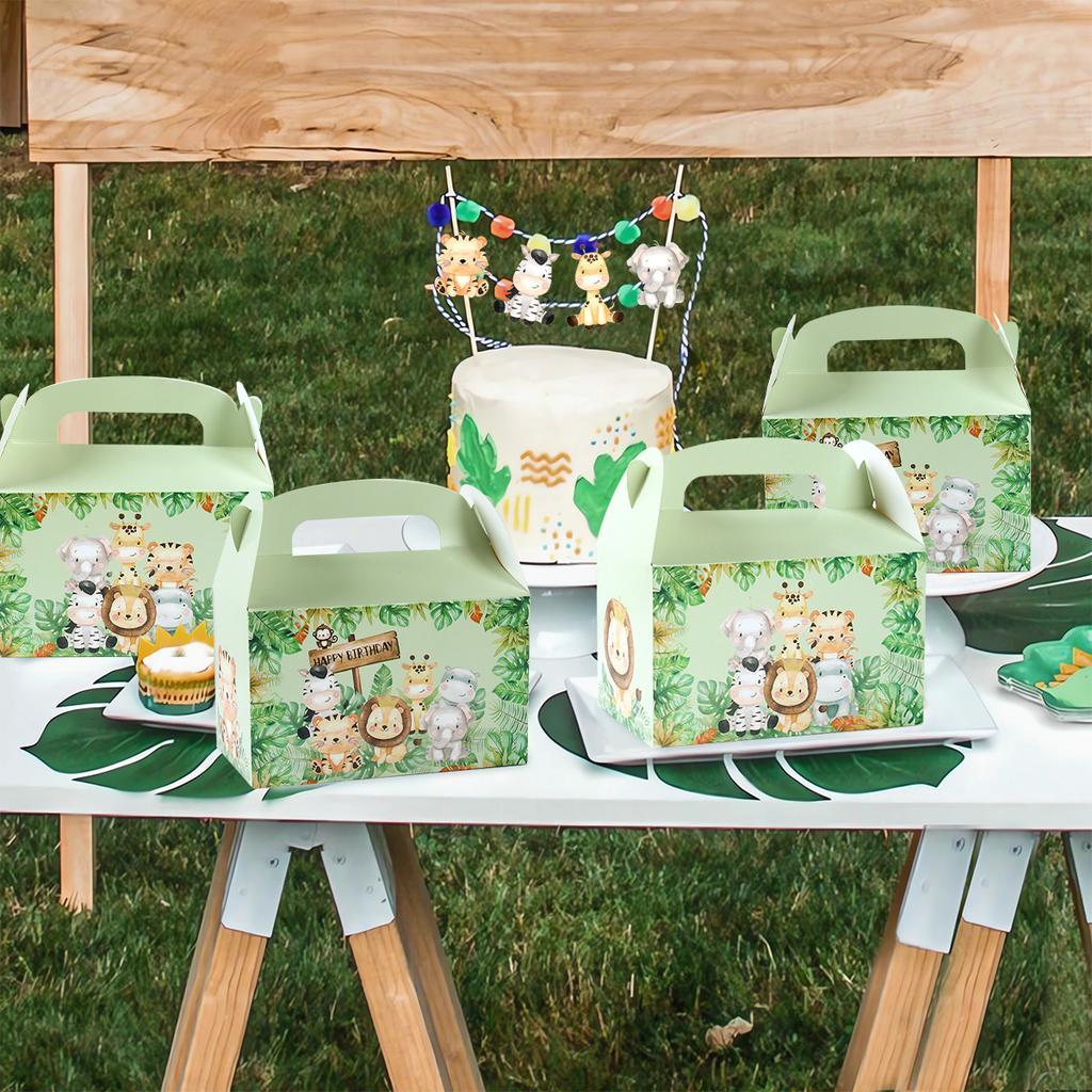 4pcs Jungle Animal Candy Boxes Safari Birthday Party Decoration Kids Gift Packaging Box Wild One Baby Shower Supplies Box Bags