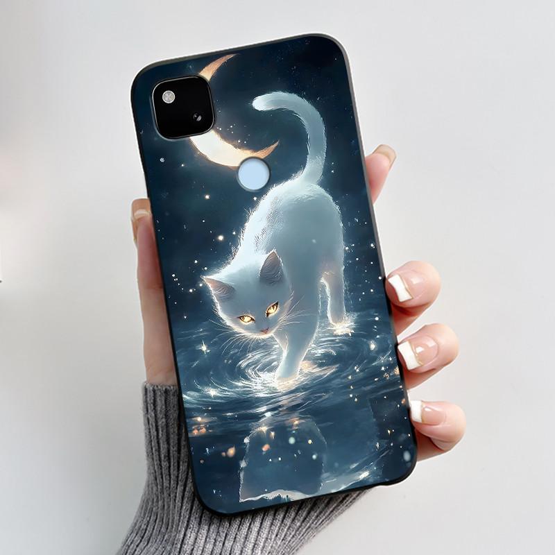 Coque Pour Google Pixel 4A 4 A 4G Noir Coque de Téléphone Esthétique Mignon Chat Dessin Animé Mince Souple TPU Silicone Arrière Pour Pixel4A Coquille