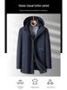 Men's Woodpecker Plus Velvet Mid-length Jacket with Hood, Detachable Liner, Cotton Winter Coat for Middle-aged and Elderly