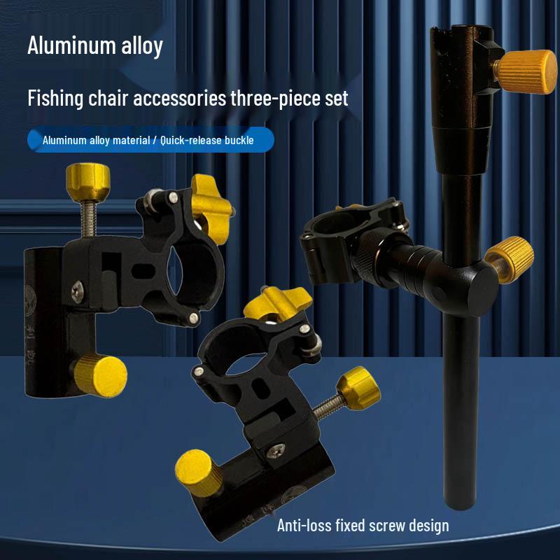 Aluminum Alloy Folding Fishing Chair Set with Accessories: Anti-Lost Screw Design, Fish Keeper, Rod Rest, and Bait Tray.