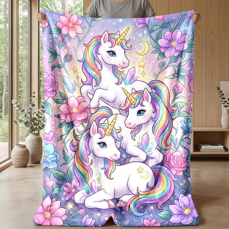 Fantasy Unicorn with Rainbow and Hearts Theme Blanket Lightweight Warm Flannel Blanket Decorative Throw Blanket for Home Decoration