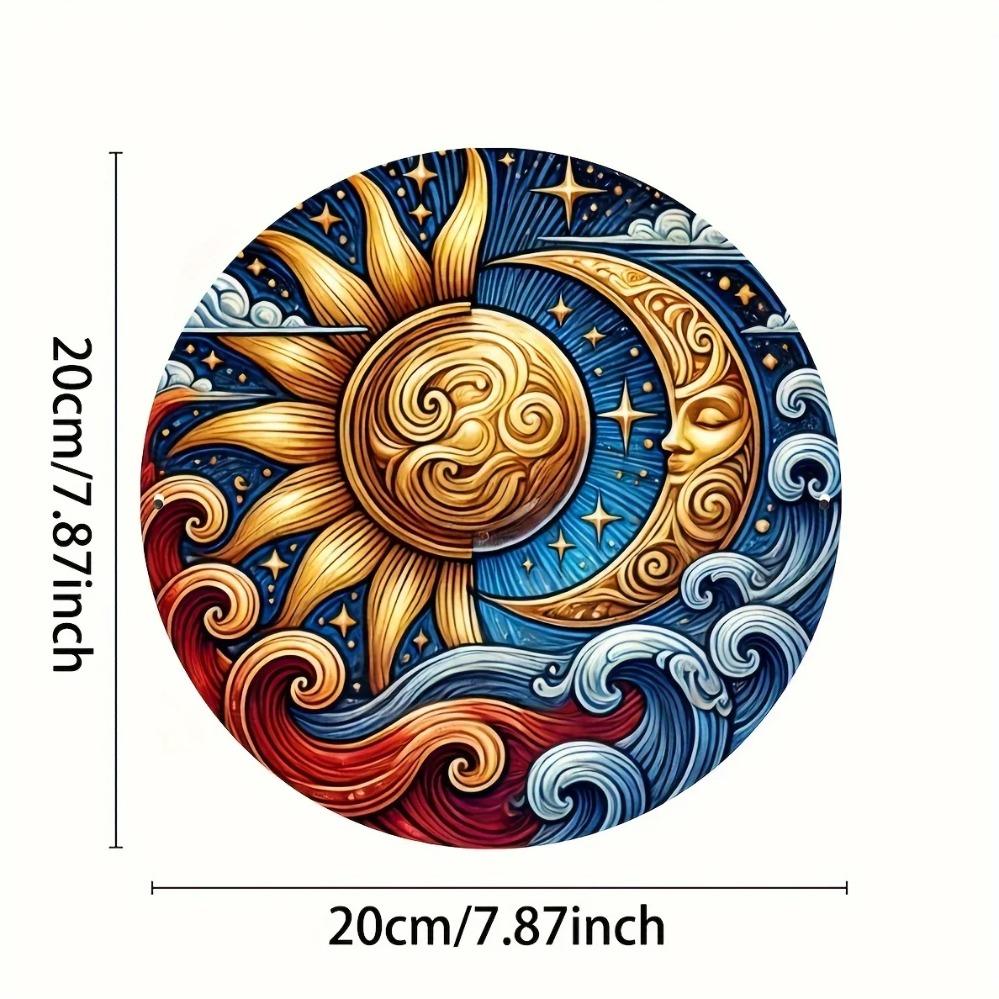 Sun and Moon Round Metal Wall Art (Engraved) PreDrilled Aluminum Sign Stylish Home Accent Thoughtful Gift Choice