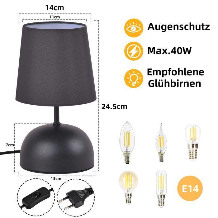 Lampe de table - NETTLIFE - Modèle standard - Noir - Métal - Abat-jour tissu
