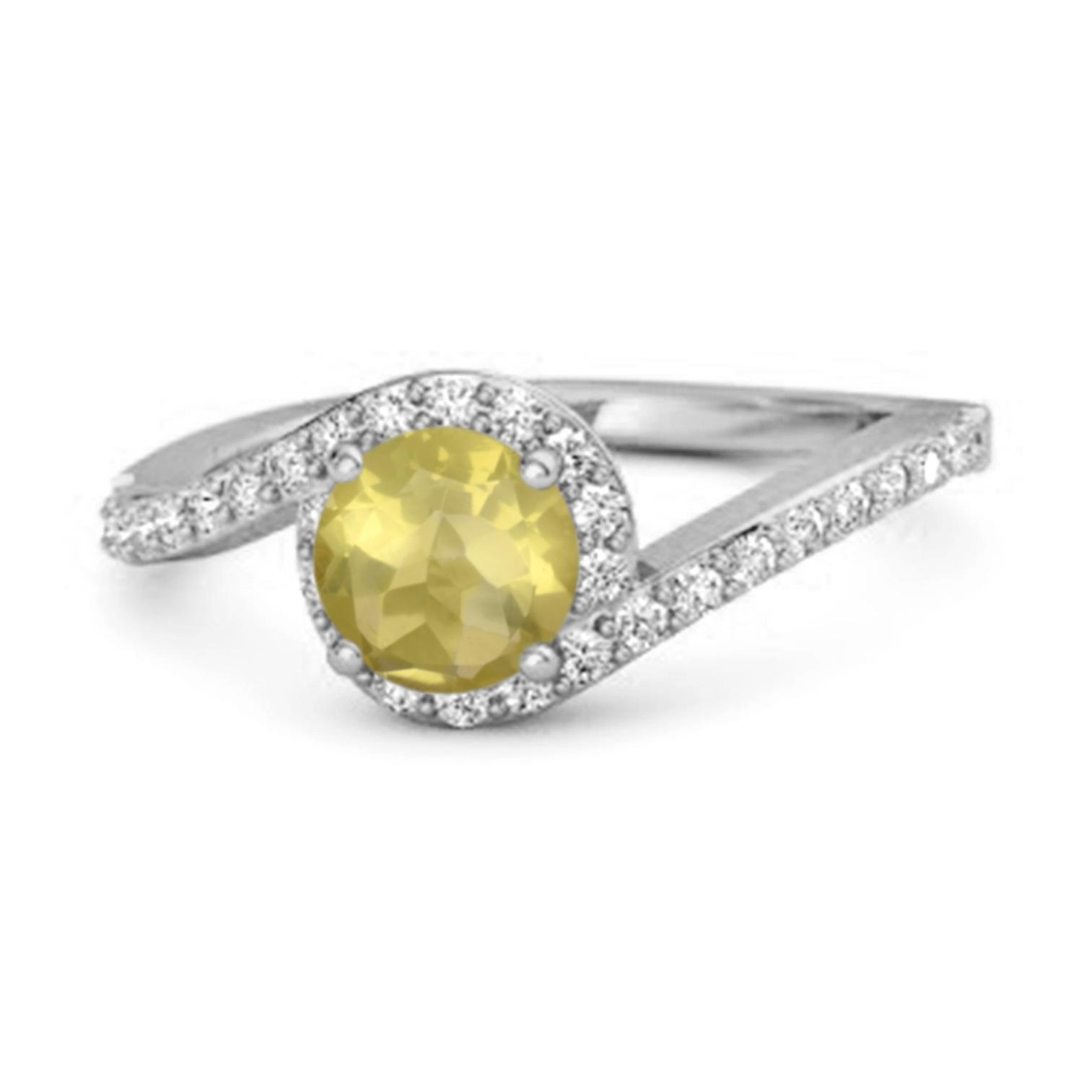 Lemon Quartz Halo Twist Pave Band Ring - 925 Sterling Silver 6.5 белого золота