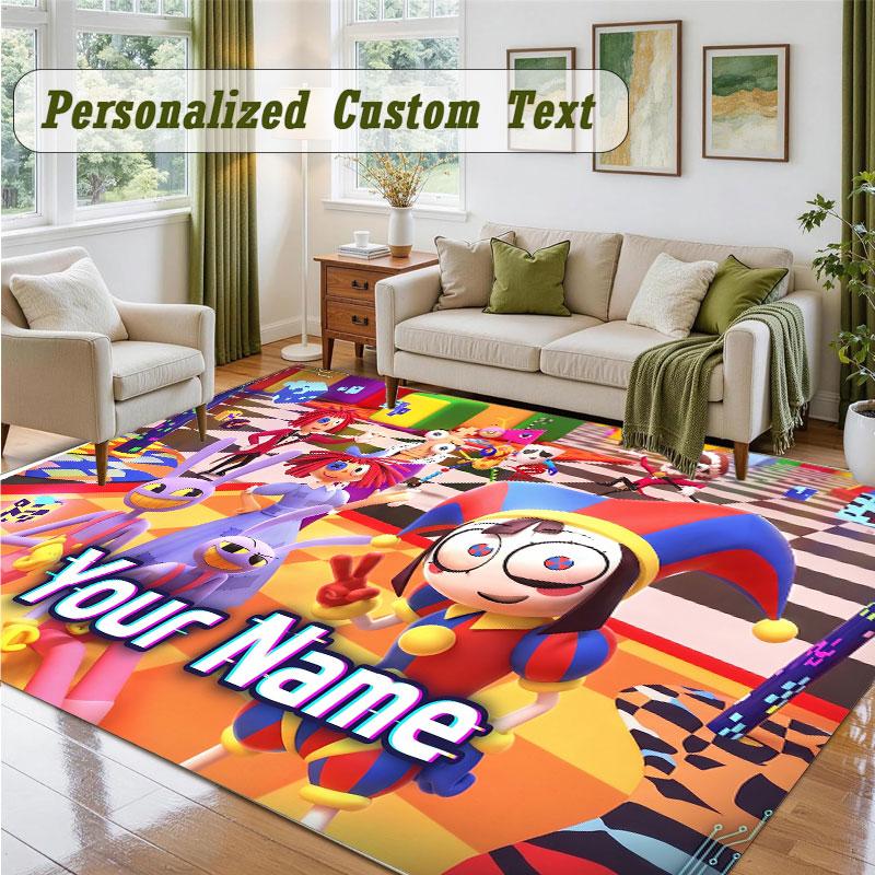 Crystal Velvet Square Rug Custom NameThe Amazing Digital Circus Pattern Non Slip Home Floor Decor Rug