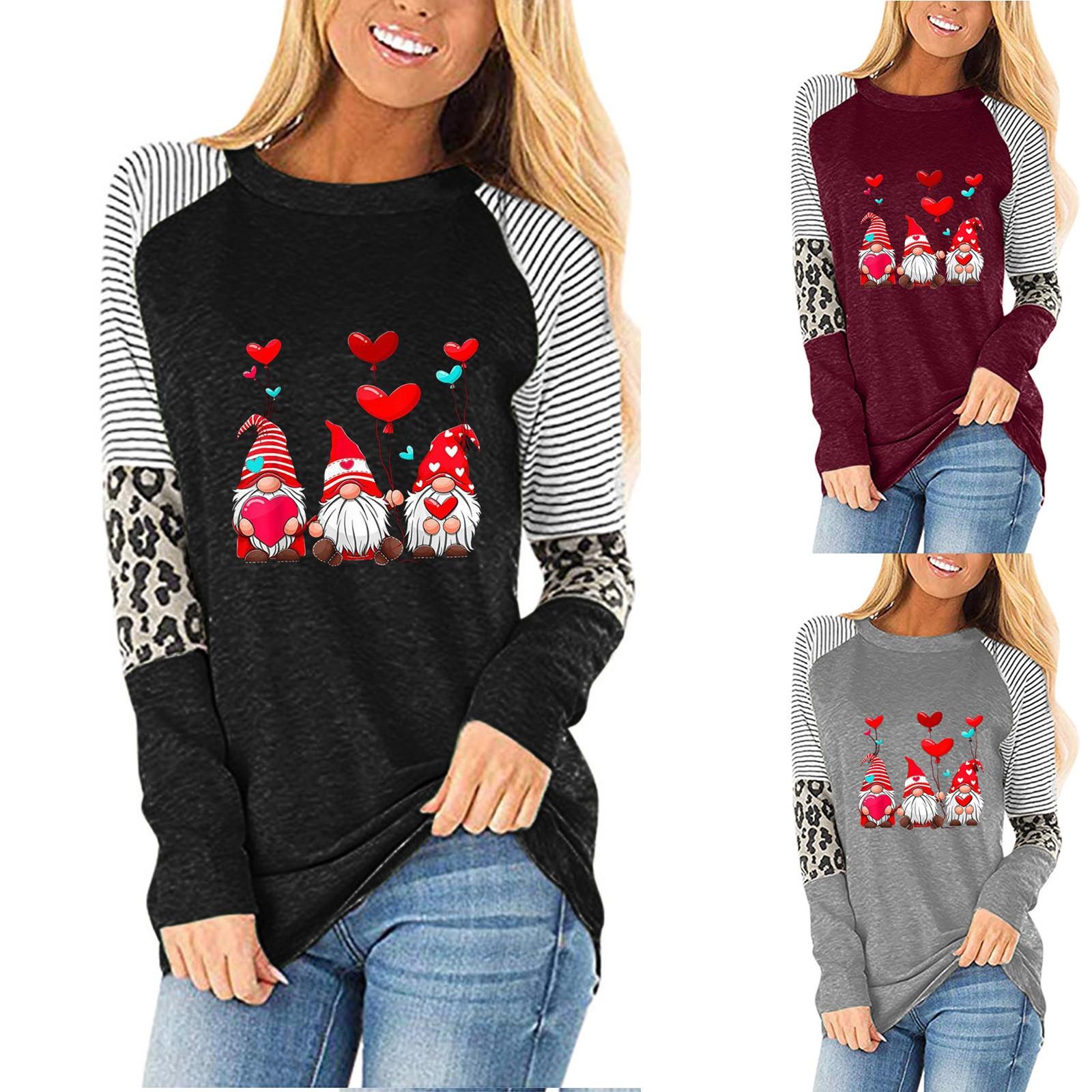 

Женский осенне-зимний модный рождественский принт с леопардовым принтом и пуговицами, полосатый топ с круглым вырезом и длинными рукавами