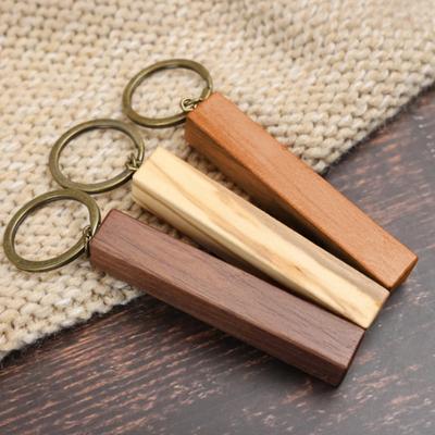 Wooden Keychain with Alloy Keyring Rectangular Pendant DIY Customization Painting Engraving Hot Stamping Key Chain Tags Bag Charm
