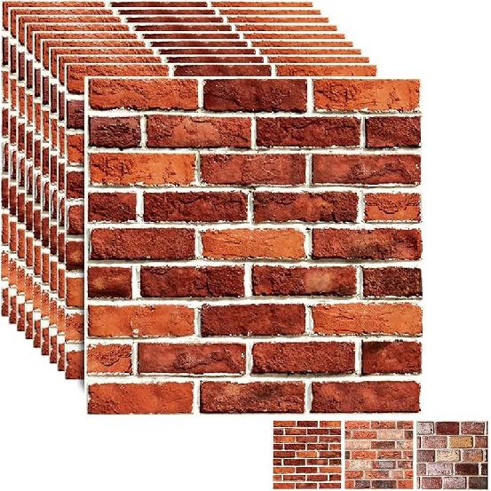 3D стеновые панели, отклеивающиеся и приклеивающиеся, 3D стеновые панели, самоклеящиеся, водонепроницаемые, 10 шт., ПВХ, 3D кирпичные обои, отклеивающиеся и приклеивающиеся для внутренней стены Dark Red Stone