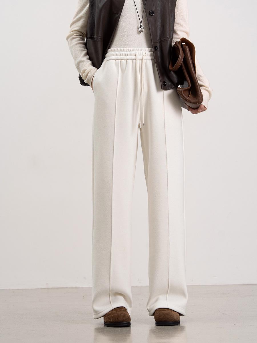 

Women s Wide-Leg Silk Wool Fleece-Lined Pants - 2025 Autumn/Winter Casual Slimming Velvet-Thickened Straight-Leg. Medium