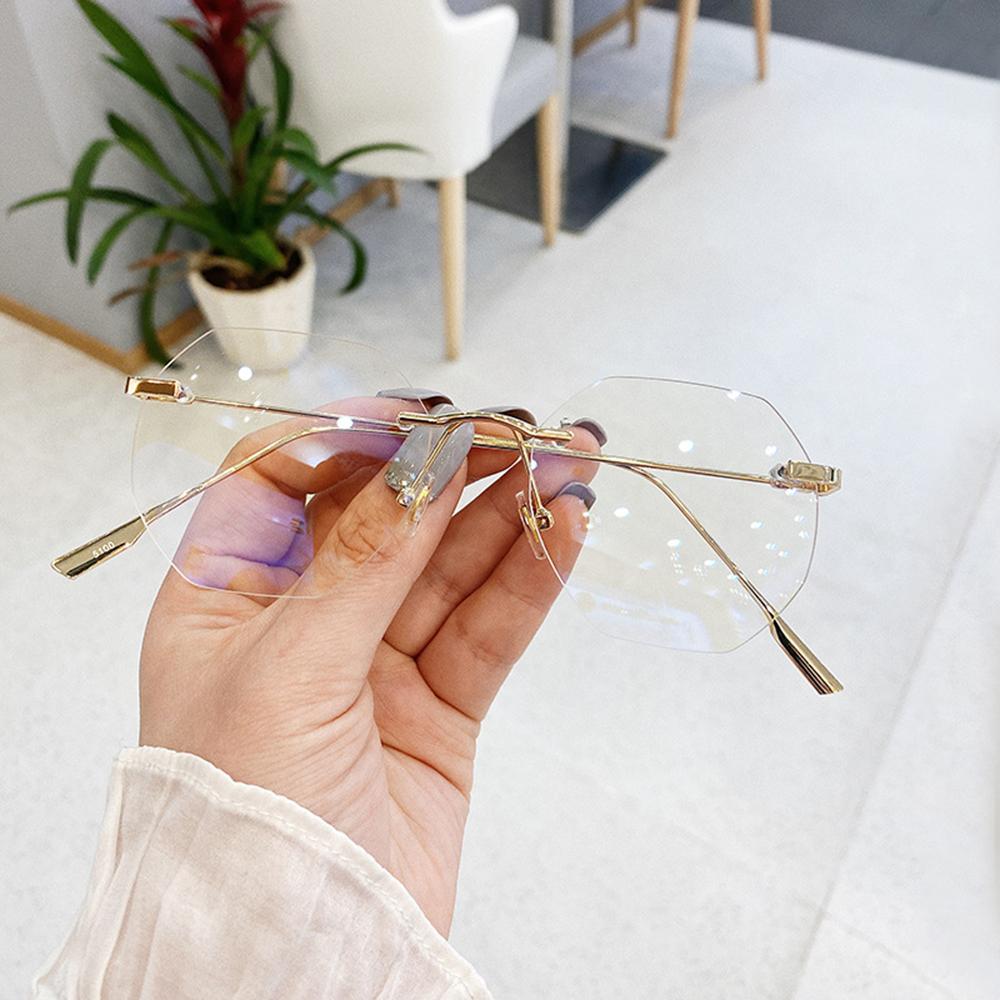 Blue Llight Blocking Rimless Glasses Women Transparent Computer Eyeglasses Polygon Optical Lense Men Eyeawear Spectacle Glasses