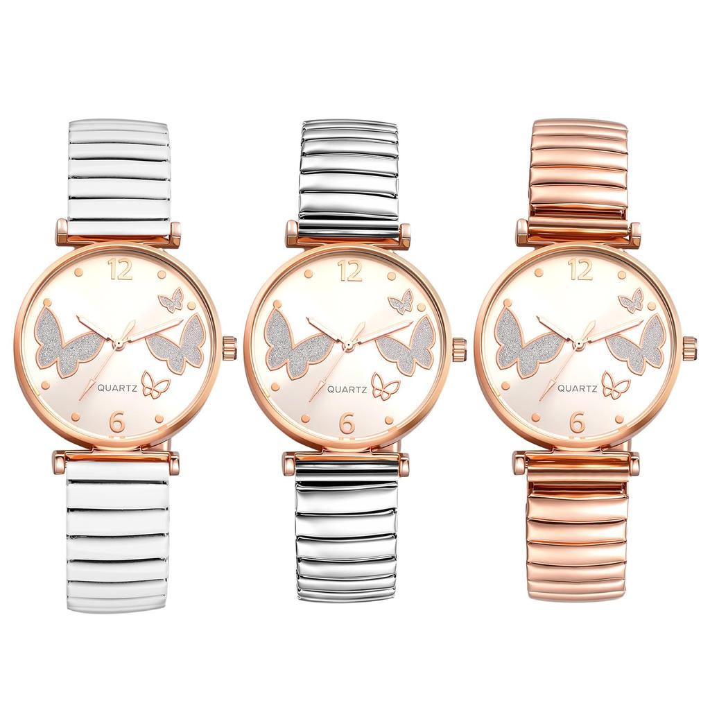 Watch Butterfly Analog Stainless Steel Elastic Stretch Band Arabic Sunray Party Gift for White Friend Women's Charm Quartz, Sparkling, Bangle,