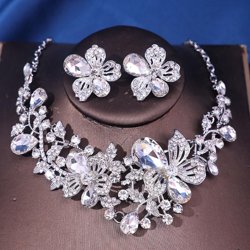 Bauhinia Flower Crystal Jewelry Set Multicolor Earrings Necklace Wedding Women Accessory