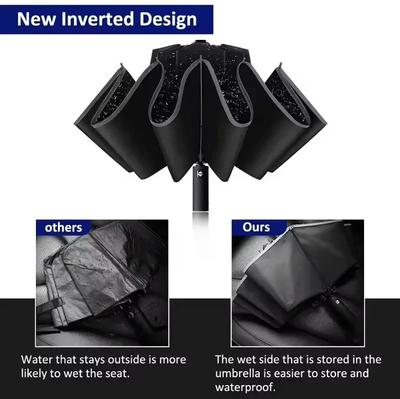 Fully Automatic Reverse Folding Windproof Umbrella with Reflective Stripe and UV Protection for Men and Women