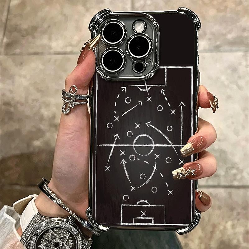 Football Soccer Tactics Time Plating Phone Case For Iphone 16 17 Pro Max Air 16E 14 15 Plus 12 13 Mini Anti-Fall Airabag Cover