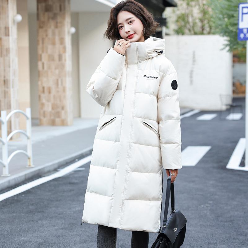 Down jacket women's long knee winter new loose and thin thickened white duck down hooded jacket
