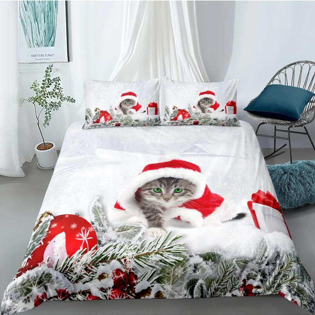 Duvet Cover Set 3D Santa Claus Merry Christmas Single Double Size Holiday Atmosphere Decoration Soft and Comfortable