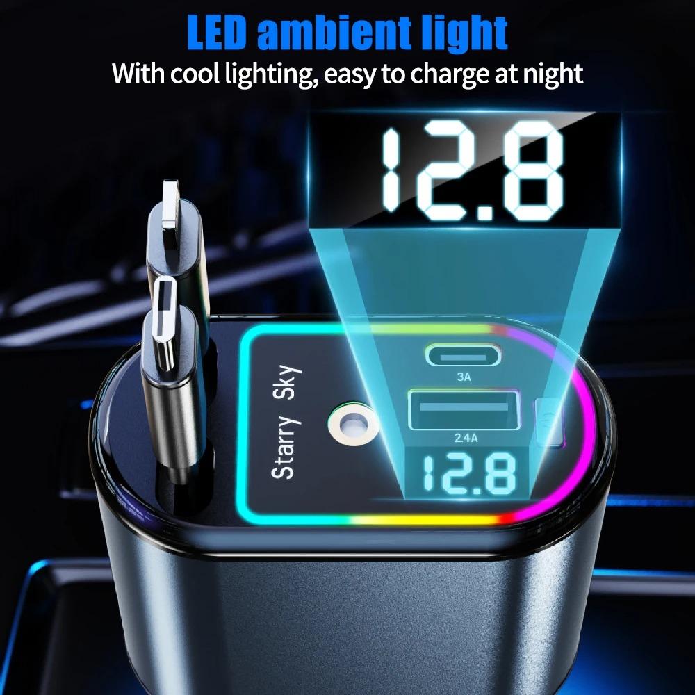 120W Car Retractable Charger,Starry Sky Roof Light,Super Fast Phone Charger Cigarette Lighter Adapter for iPhone Android