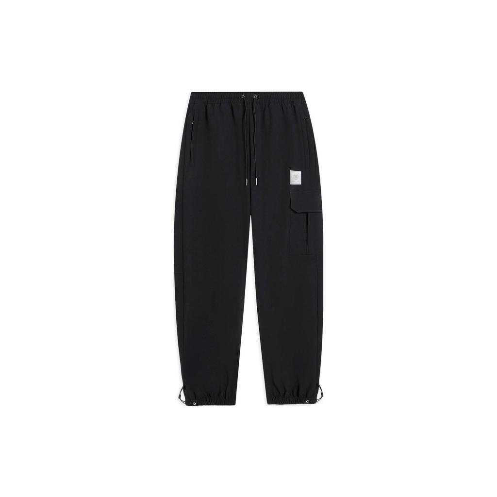 Li-Ning Solid Color Logo Print Elastic Sports Pants Men Bottoms Black AYKSA65-3