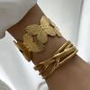 Stainless Steel Wide Bangles for Women Luxury Gold Color Chunky Flower Cuff Bangle Bracelet Femme Vintage Aesthetic Jewelry Gift