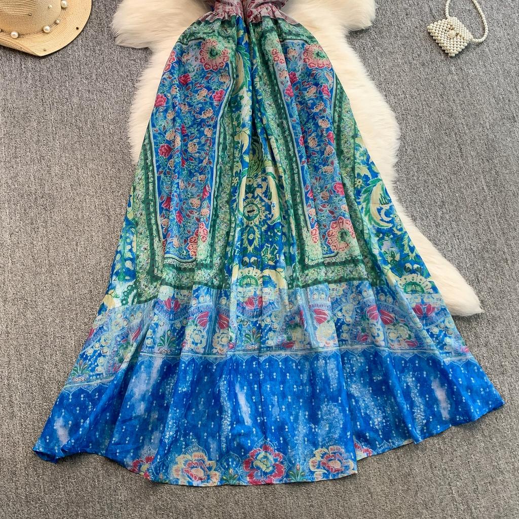 Summer Women Sexy Halter Open Back Print Long Maxi Holiday Beach Dresses