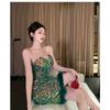 Summer New Women's Clothing Celebrity Style Suspender Dress Green Beads Slim Hip Wrap Travel Party Evening Dress Dress